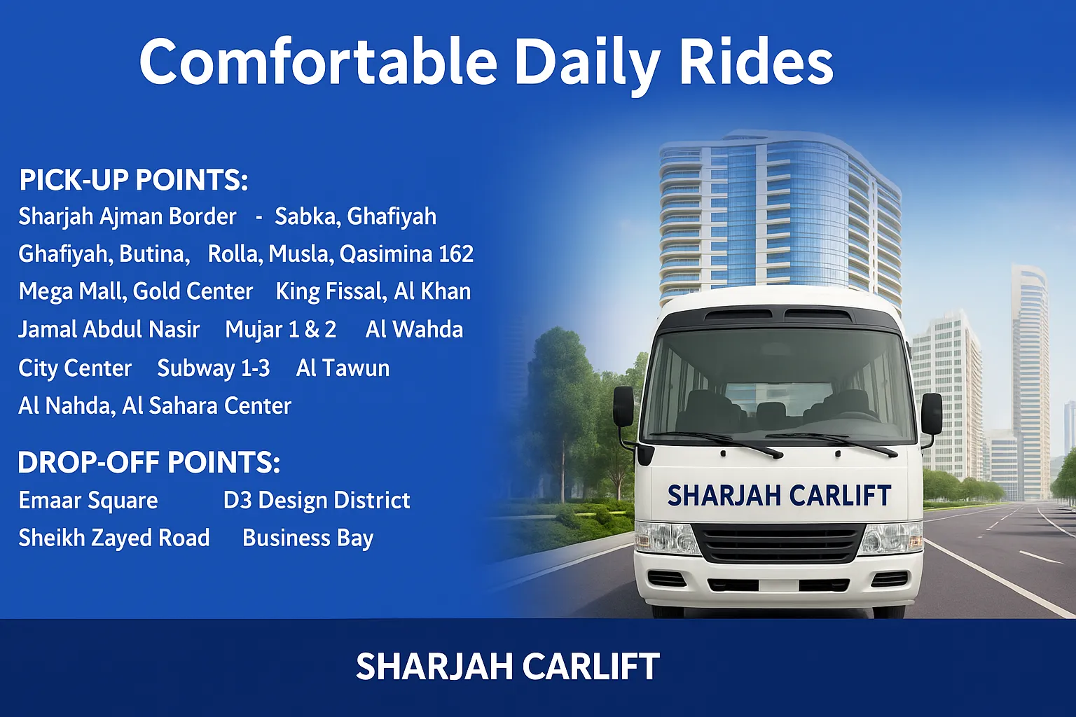 Sharjah to Dubai car lift full route map